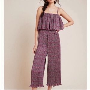Anthropologie Rdalamal Suzanne Pink and Purple Floral Wide Leg Ruffle pantsuit